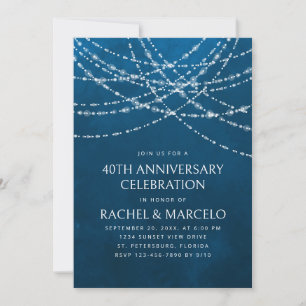 String Lights Blue Wedding Anniversary Invitation