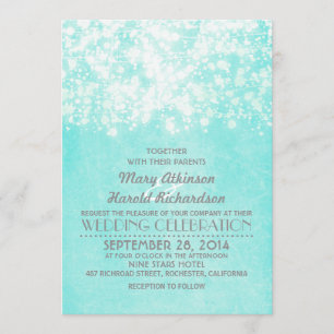 string lights blue wedding invitation