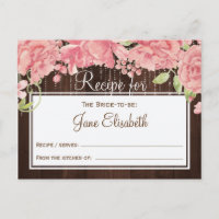 String lights blush floral bride to be recipe card