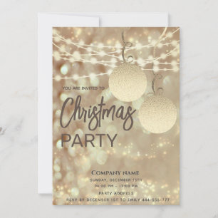 String lights bokeh gold corporate Christmas party Invitation