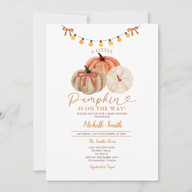 String Lights Bow Fall pumpkin baby shower Invitation (Front)