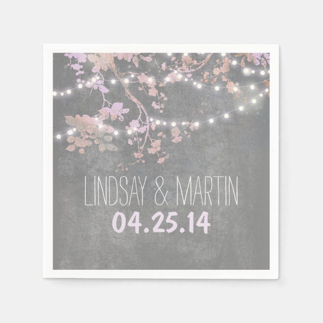 String Lights Branches Rustic Garden Wedding Napkin (Front)