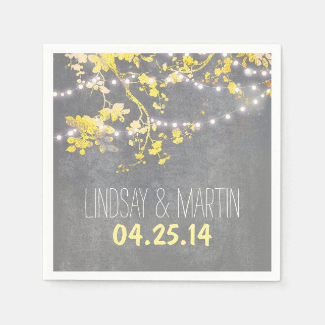 String Lights Branches Rustic Garden Wedding Napkin (Front)