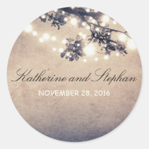 String Lights Branches Rustic Wedding Classic Round Sticker