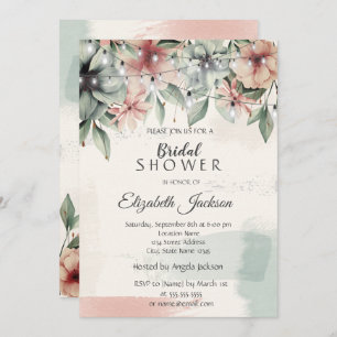 String Lights,Brush Stroke,Floral Bridal Shower Invitation