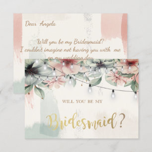 String Lights,Brush Stroke,Floral Bridesmaid Card
