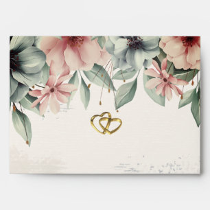 String Lights,Brush Stroke,Floral Hearts Wedding Envelope