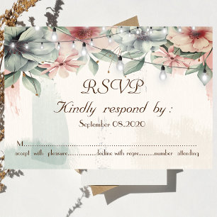 String Lights,Brush Stroke,Floral RSVP Invitation