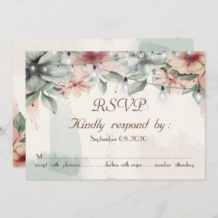 String Lights,Brush Stroke,Floral RSVP Invitation