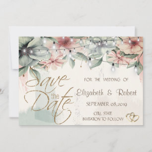 String Lights,Brush Stroke,Floral  Save The Date