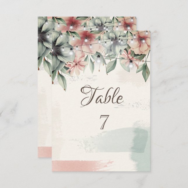 String Lights,Brush Stroke,Floral Table  Card (Front/Back)