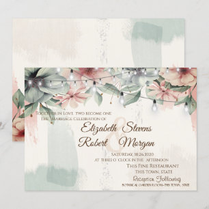 String Lights,Brush Stroke,Floral Wedding Invitation