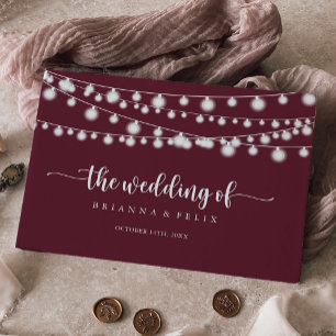 String Lights Burgundy Calligraphy Wedding  Guest Book