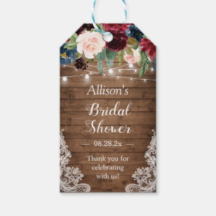 String Lights Burgundy Floral Lace Bridal Shower Gift Tags