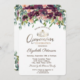 String Lights Burgundy Flowers Quinceañera  Invitation