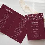 String Lights Burgundy Folded Wedding Program Programme<br><div class="desc">This string lights burgundy folded wedding program is perfect for a classic wedding. The design features beautiful hand-painted string lights in a burgundy background.

Include a quote or short message,  order of service,  wedding party and thank you message.</div>
