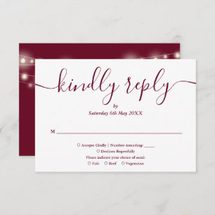 String Lights Burgundy Script Meal Choice RSVP Card