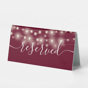 String Lights Burgundy Script Reserved