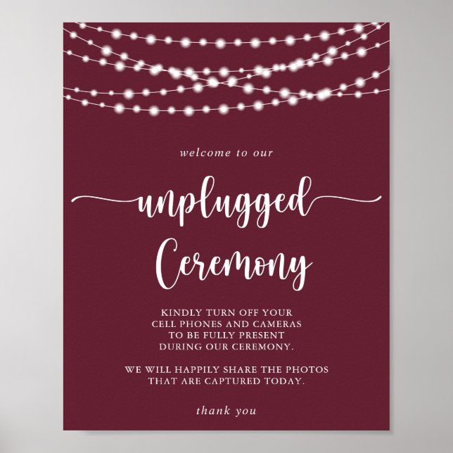 String Lights Burgundy Unplugged Ceremony  Poster (Front)