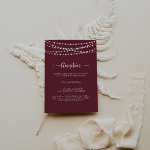 String Lights Burgundy Wedding Reception Enclosure Card