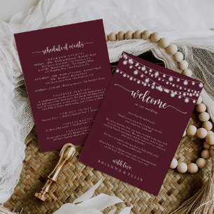 String Lights Burgundy Wedding Welcome Letter