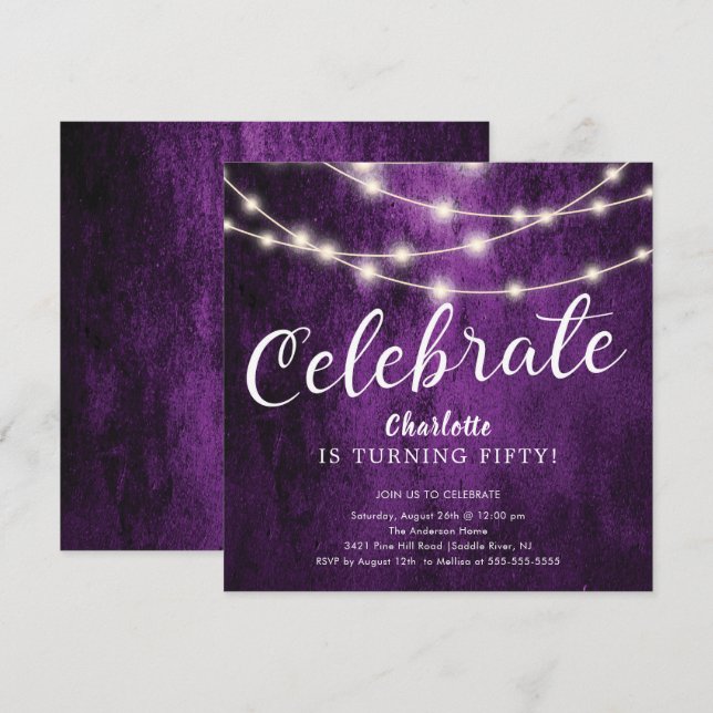 String Lights Celebrate Birthday Invitation (Front/Back)
