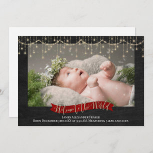 String Lights Chalkboard Photo Birth Announcement