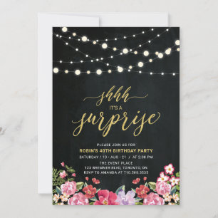 String Lights & Chalkboard Surprise Birthday Party Invitation