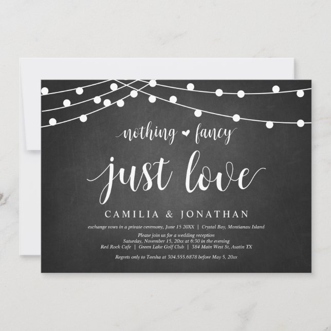 String Lights, Chalkboard, Wedding Elopement Party Invitation (Front)
