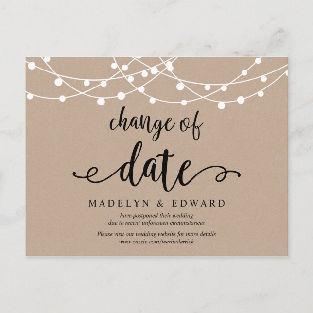 String lights, Change of dare, wedding postponed Postcard (Front)