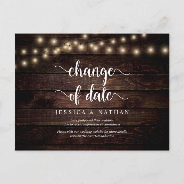 String Lights, Change of Date, Black, Postponed Postcard (Front)