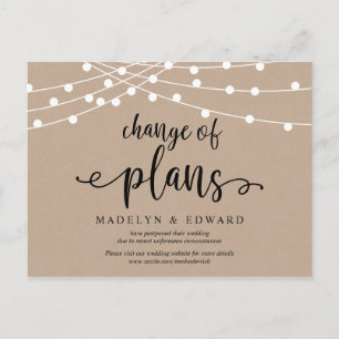 String lights, Change of date, wedding postponed Postcard