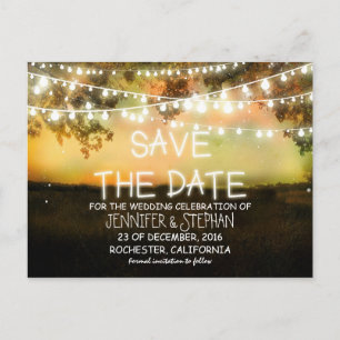 string lights colourful romantic save the date announcement postcard
