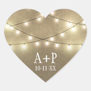 String Lights Country Rustic Burlap Wedding Favour Heart Sticker