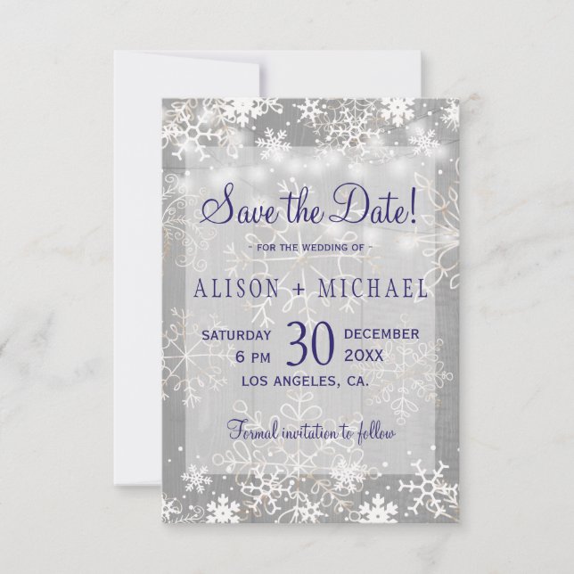 String lights crystal snowflakes save date wedding save the date (Front)