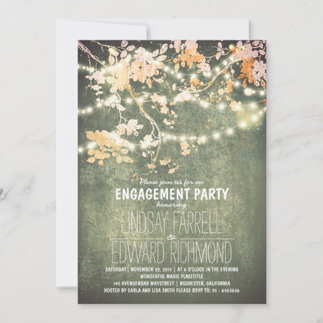 String lights cute and fancy engagement party invitation (Front)