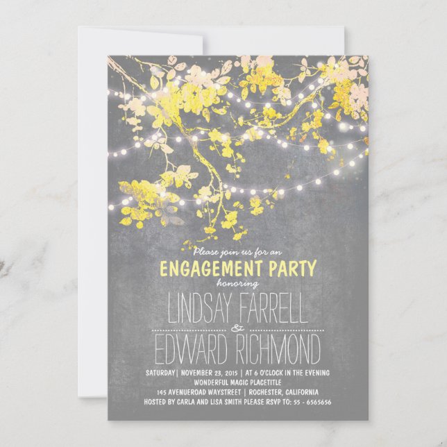 String lights cute and fancy engagement party invitation (Front)