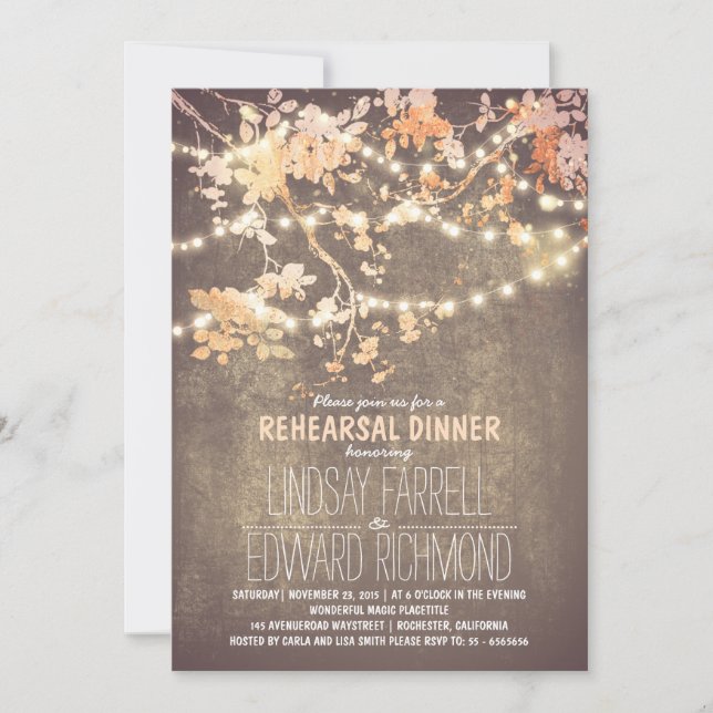 String lights cute and fancy rehearsal dinner invitation (Front)
