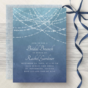 String Lights Dusty Blue Bridal Brunch Invitation