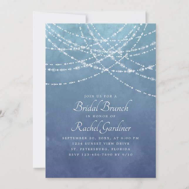 String Lights Dusty Blue Bridal Brunch Invitation (Front)