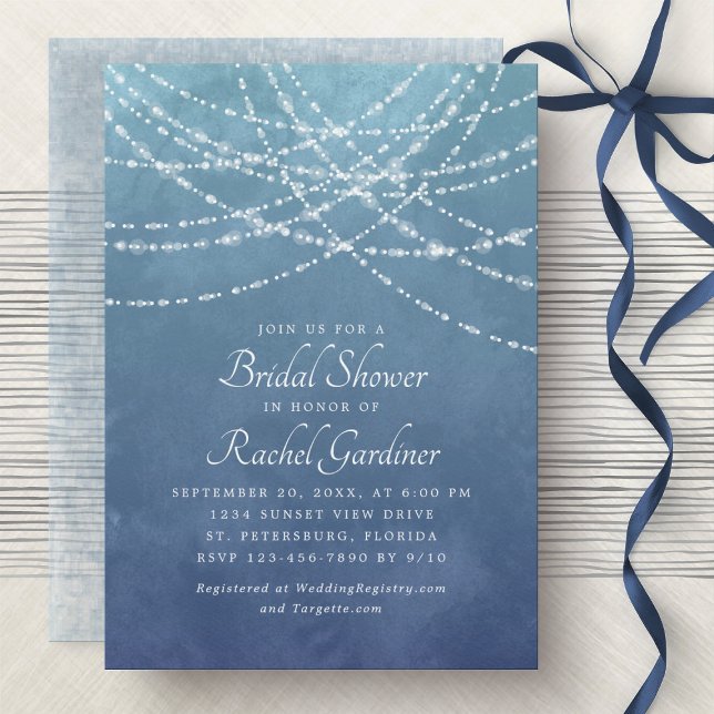 String Lights Dusty Blue Bridal Shower Invitation (Creator Uploaded)