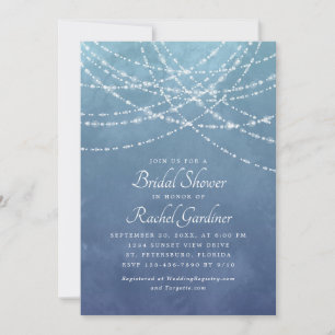 String Lights Dusty Blue Bridal Shower Invitation