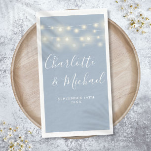 String Lights Dusty Blue Signature Script Wedding Napkin