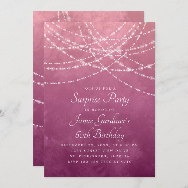 String Lights Dusty Rose Pink Birthday Invitation (Front/Back)