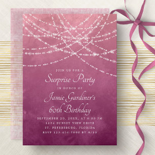 String Lights Dusty Rose Pink Birthday Invitation
