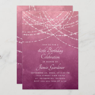 String Lights Dusty Rose Pink Birthday Invitation