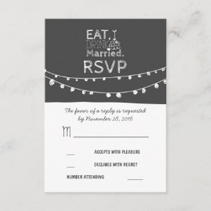 string lights eat drink and be married RSVP cards