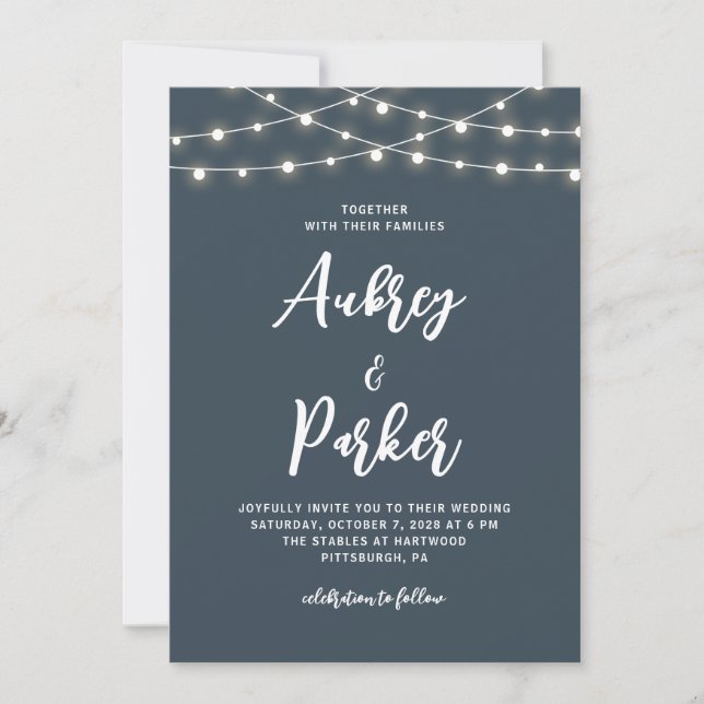 String Lights EDITABLE COLOR Wedding Invitation (Front)