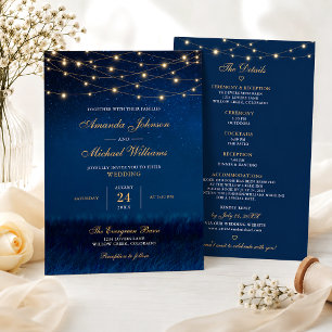 String Lights Elegant Navy Blue Wedding Invitation