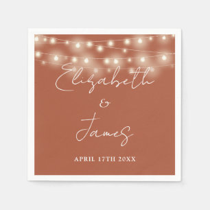 String Lights Elegant Script Terracotta Wedding Napkin